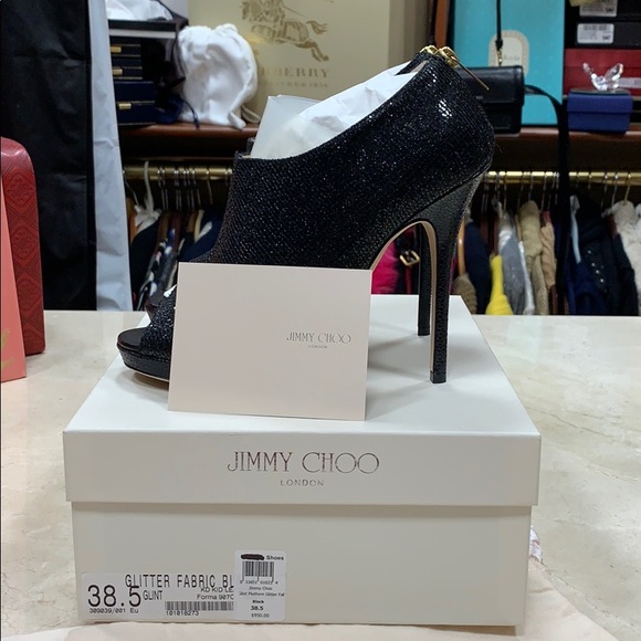 JIMMY CHOO GLINT KID LEATHER BLACK PLATFORM BOOTIES W/SNAKE PLATFORM HEEL SZ 8.5 - Picture 5 of 8